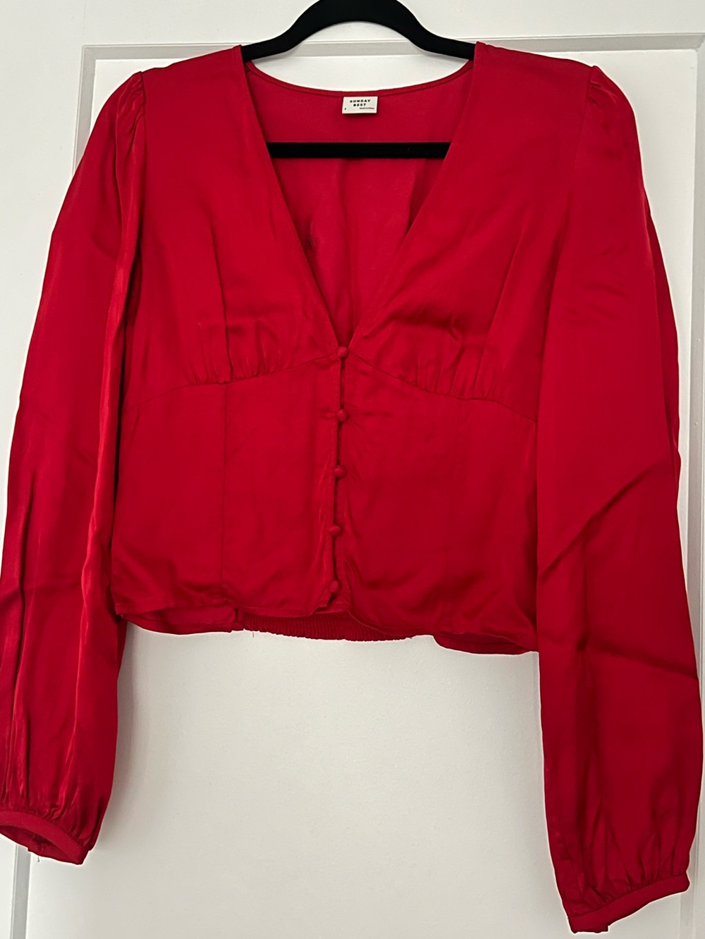 Aritzia Sunday Best Red V-Neck Long Sleeve Blouse